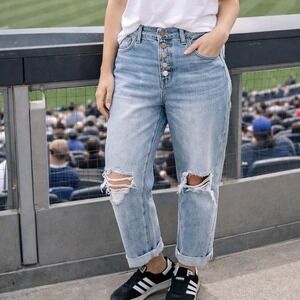 Y2 Pink Lily Cameron Light Wash High Rise Distressed Dad Jeans Size 7